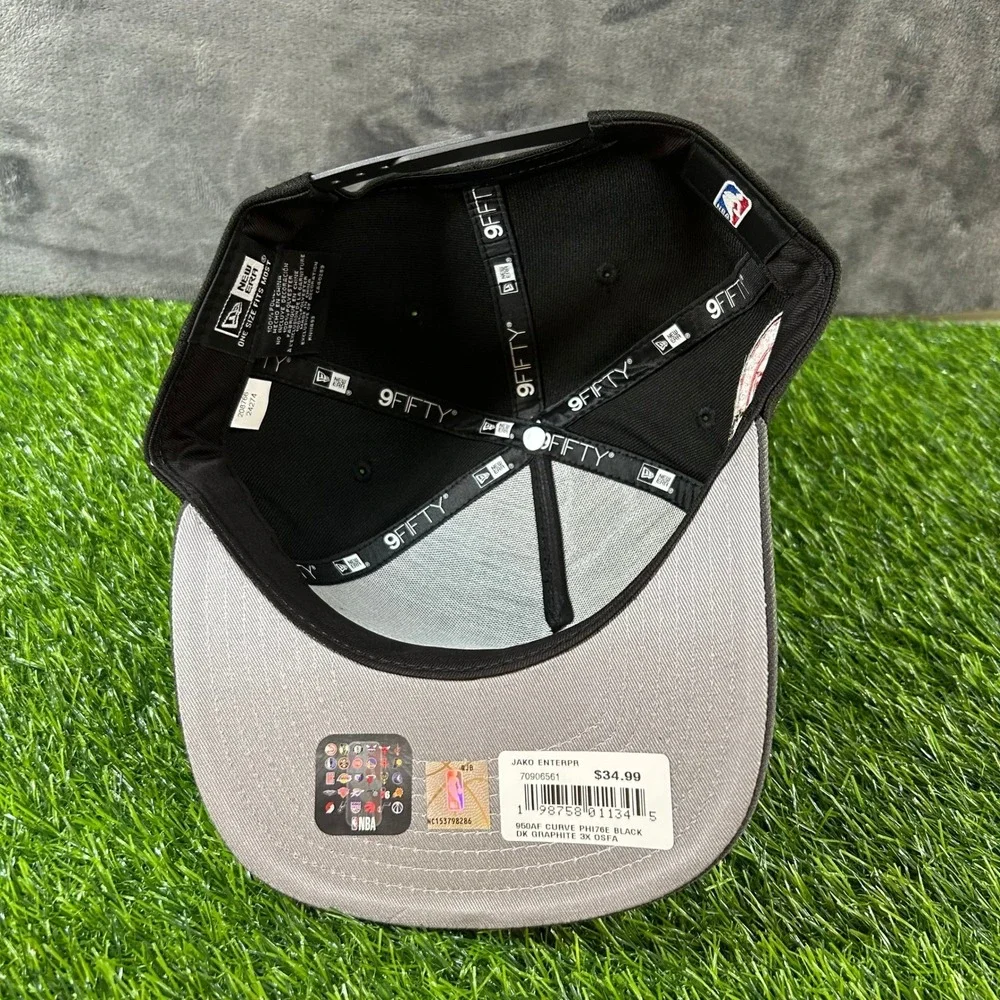 New Era 9FIFTY Philadelphia 76ers Hat Mens One Size Black‎ Graphite Snapback NWT